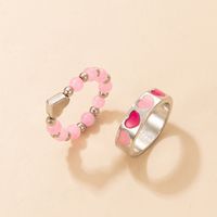 Boho Pink Beads Peach Heart Two-piece Ring Wholesale Nihaojewelry main image 7