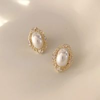 Vintage Oval Pearl Stud Earrings Wholesale Nihaojewelry main image 1