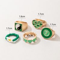 Boho Green Beads Peach Heart Drop Oil Ring Five-piece Wholesale Nihaojewelry main image 3