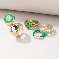 Boho Green Beads Peach Heart Drop Oil Ring Five-piece Wholesale Nihaojewelry main image 6