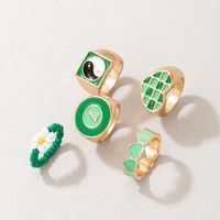 Boho Green Beads Peach Heart Drop Oil Ring Five-piece Wholesale Nihaojewelry sku image 1
