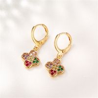 Fashion Vintage Color Inlaid Zircon Four-leaf Clover Earrings Wholesale Nihaojewelry main image 3
