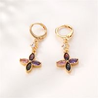 Cross-border European And American Earrings Female Clover Eardrop Independent Station French Entry Lux Fashion Mixed Color Zircon Earrings Jewelry main image 3