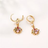 18k Vintage Hollow Color Zircon Four-leaf Clover Copper Earrings Wholesale Nihaojewelry main image 6