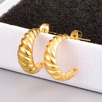 E107ns New Titanium Steel Gold-plated Twist Hoop Earrings Fashionable 18k Gold-plated Horn Round Earrings main image 1