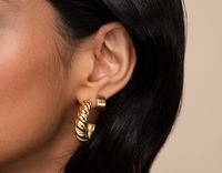 E107ns New Titanium Steel Gold-plated Twist Hoop Earrings Fashionable 18k Gold-plated Horn Round Earrings main image 4
