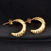 E107ns New Titanium Steel Gold-plated Twist Hoop Earrings Fashionable 18k Gold-plated Horn Round Earrings main image 5