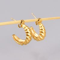 E107ns New Titanium Steel Gold-plated Twist Hoop Earrings Fashionable 18k Gold-plated Horn Round Earrings main image 6