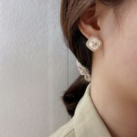 Korean Square Black And White Retro Six-pointed Star Earrings Wholesale Nihaojewelry main image 3