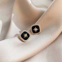 Korean Square Black And White Retro Six-pointed Star Earrings Wholesale Nihaojewelry main image 5