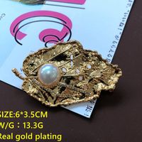 Electroplated Real Gold Turquoise Black Stone Cute Animal Drip Glazed Enamel Straw Hat Brooch Plant Leaves Pearl Pin main image 3