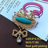 Electroplated Real Gold Turquoise Black Stone Cute Animal Drip Glazed Enamel Straw Hat Brooch Plant Leaves Pearl Pin main image 5