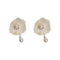 925 Silver Needle Organza Fabric Rhinestone-encrusted Pearl Flower Earrings European And American Ins Graceful And Fashionable Sweet Elegant Earrings main image 3
