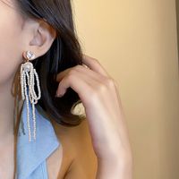 Fashion Crystal Pearl Bow Tassel Earrings Wholesale Nihaojewelry main image 5