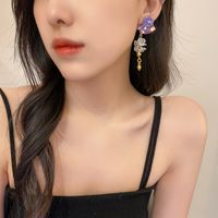 Retro Purple Crystal Heart Flower Earrings Wholesale Nihaojewelry main image 3