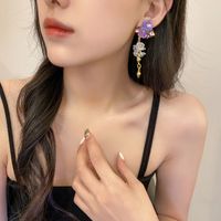 Retro Purple Crystal Heart Flower Earrings Wholesale Nihaojewelry main image 4