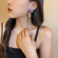Retro Purple Crystal Heart Flower Earrings Wholesale Nihaojewelry main image 5