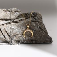 New Moon Horn Inlaid Zircon Pendant Titanium Steel Necklace Wholesale Nihaojewelry main image 1