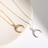 New Moon Horn Inlaid Zircon Pendant Titanium Steel Necklace Wholesale Nihaojewelry main image 3