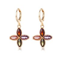 Cross-border European And American Earrings Female Clover Eardrop Independent Station French Entry Lux Fashion Mixed Color Zircon Earrings Jewelry sku image 1