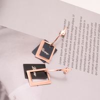 Fashion Hollow Black Long Square Titanium Steel Earrings Wholesale Nihaojewelry sku image 1