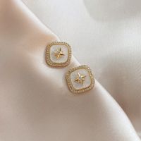 Korean Square Black And White Retro Six-pointed Star Earrings Wholesale Nihaojewelry sku image 2