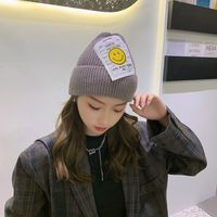 Korean Style Smiley Face Cloth Label Warm Knitted Hat Wholesale Nihaojewelry sku image 2