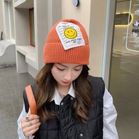 Korean Style Smiley Face Cloth Label Warm Knitted Hat Wholesale Nihaojewelry sku image 3