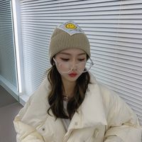 Korean Style Smiley Face Cloth Label Warm Knitted Hat Wholesale Nihaojewelry sku image 6