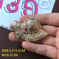 Electroplated Real Gold Turquoise Black Stone Cute Animal Drip Glazed Enamel Straw Hat Brooch Plant Leaves Pearl Pin sku image 4