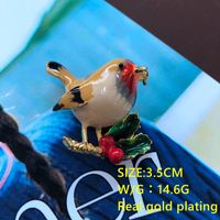 Electroplated Real Gold Turquoise Black Stone Cute Animal Drip Glazed Enamel Straw Hat Brooch Plant Leaves Pearl Pin sku image 13