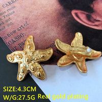 Electroplated Gold Mid-ancient Silver Stud Earrings Ear Clip Vintage Court Style Hong Kong Style French Ear Clip Earrings sku image 1