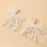 925 Silver Needle Vintage Pearl Rhinestone-encrusted Zircon Lace Bow Stud Earrings European And American Ins French Style Temperament Earrings For Women sku image 1