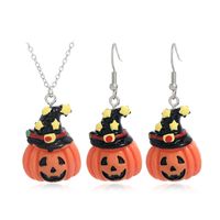 Halloween Pumpkin Pendant Earrings Necklace Set Wholesale Nihaojewelry sku image 1