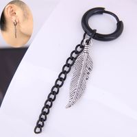 Simple Contrast Color Titanium Steel Feather Single Ear Buckle Wholesale Nihaojewelry main image 3