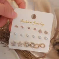 Korean New Simple Accessories Ins Style 9-piece Set Pearl Zircon Earrings Earrings Jewelry For Girls Factory Wholesale main image 3