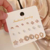 Nuevos Accesorios Sencillos Coreanos Estilo Ins Juego De 9 Piezas Pendientes De Zirconia Perla Pendientes Joyería Para Niñas Fábrica Al Por Mayor main image 4