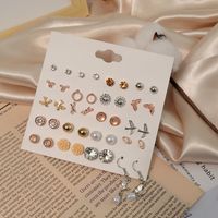 New Fashion Cross-border Sold Jewelry Earring Set 20 Pairs Zircon-like Stud Earrings Flower Heart Shape Diamond Mini Earrings main image 2