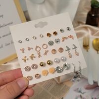 New Fashion Cross-border Sold Jewelry Earring Set 20 Pairs Zircon-like Stud Earrings Flower Heart Shape Diamond Mini Earrings main image 3