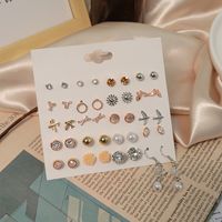 New Fashion Cross-border Sold Jewelry Earring Set 20 Pairs Zircon-like Stud Earrings Flower Heart Shape Diamond Mini Earrings main image 4