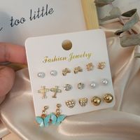 Retro Diamond-studded Opal Flower Pearl Earrings Multi-pair Wholesale Nihaojewelry main image 4