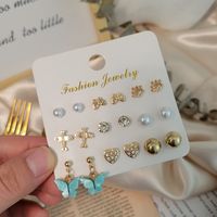 Retro Diamond-studded Opal Flower Pearl Earrings Multi-pair Wholesale Nihaojewelry main image 5