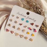 Fashion Color Dripping Alloy Heart-shaped Earrings Set Wholesale Nihaojewelry main image 3