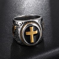 Retro Contrast Color Stainless Steel Cross Ring Wholesale Nihaojewelry main image 4