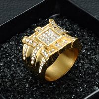 Fashion Gold Stainless Steel Full Rhinestone Geometric Wide Ring Wholesale Nihaojewelry main image 1