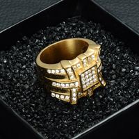 Fashion Gold Stainless Steel Full Rhinestone Geometric Wide Ring Wholesale Nihaojewelry main image 3