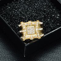 Fashion Gold Stainless Steel Full Rhinestone Geometric Wide Ring Wholesale Nihaojewelry main image 4