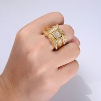 Fashion Gold Stainless Steel Full Rhinestone Geometric Wide Ring Wholesale Nihaojewelry main image 5