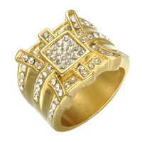 Fashion Gold Stainless Steel Full Rhinestone Geometric Wide Ring Wholesale Nihaojewelry main image 6
