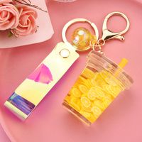 Creative Milk Tea Cup Simulation Fruit Piece Floating Leather Rope Key Chain Wholesale Nihaojewelry main image 5